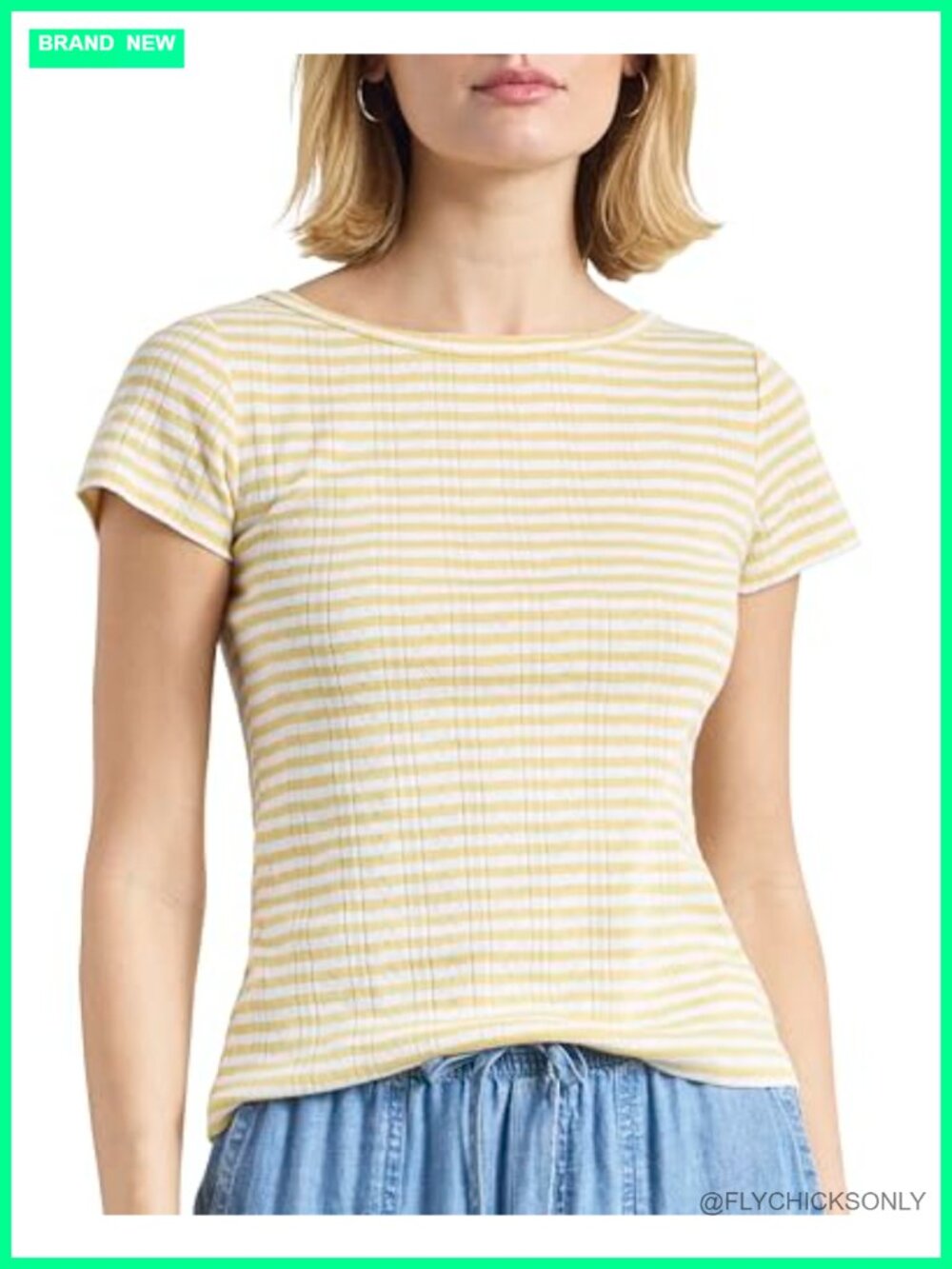 Pointelle Boatneck Cap Sleeve Fitted Tee Casual Comfort Top